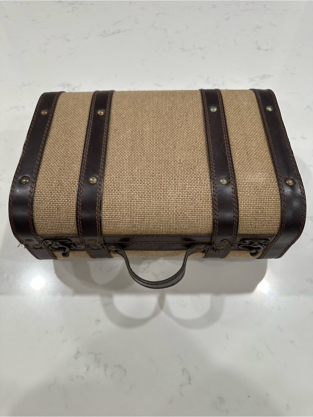 Vintage RETRO SUITCASE Wood & Canvas Storage Suitcase 11.5x5x8.5